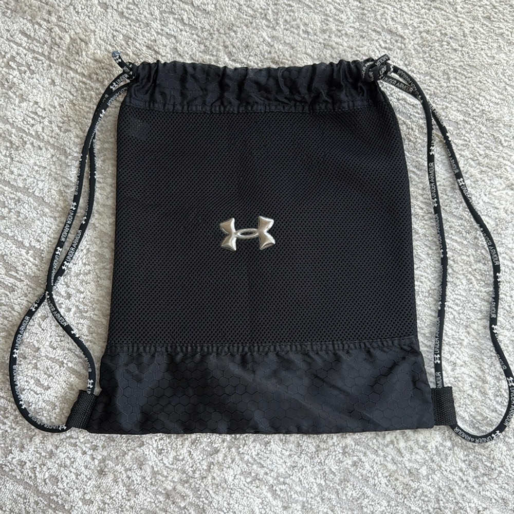 Under Armor Rich Black Drawstring- Sturdy, Thick Lined Mesh Backpack Bag